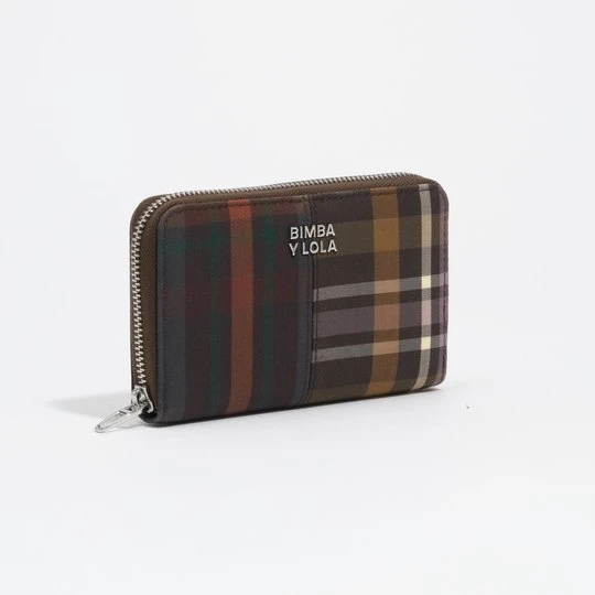 Zdjęcie produktu Portfel średni woskowane wykończenie tartan czekoladowo-zielona BIMBA Y LOLA