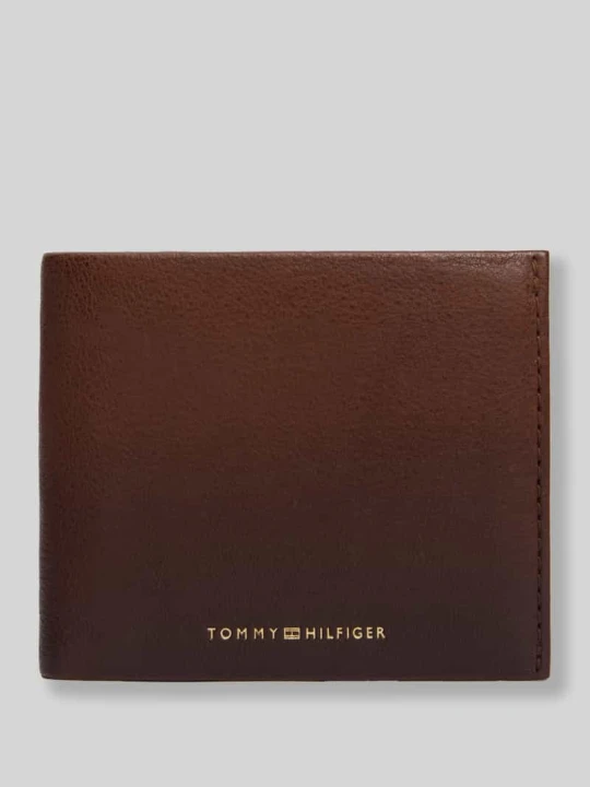 Zdjęcie produktu Portfel z naturalnej skóry z taśmą z logo Tommy Hilfiger Ciemnobrązowy