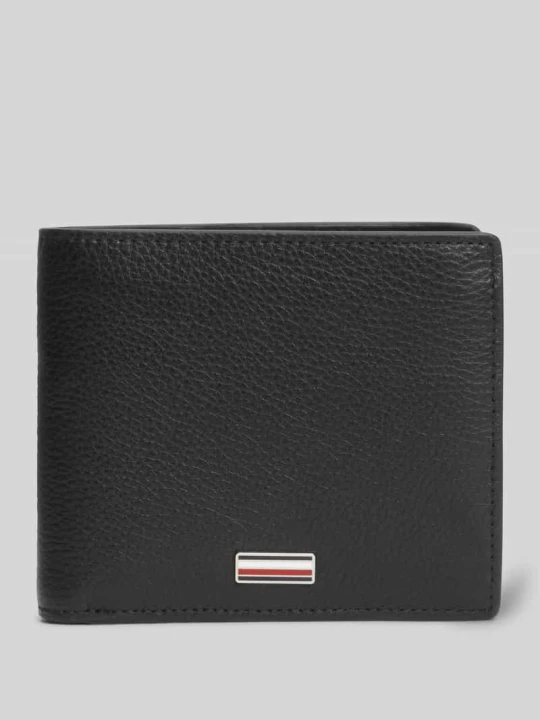Zdjęcie produktu Portfel z prawdziwej skóry z aplikacją z logo Tommy Hilfiger czarny