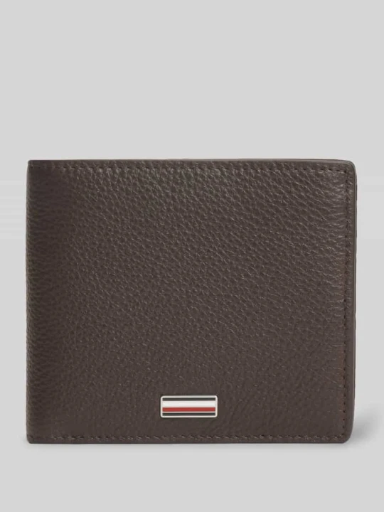 Zdjęcie produktu Portfel z prawdziwej skóry z aplikacją z logo Tommy Hilfiger Ciemnobrązowy
