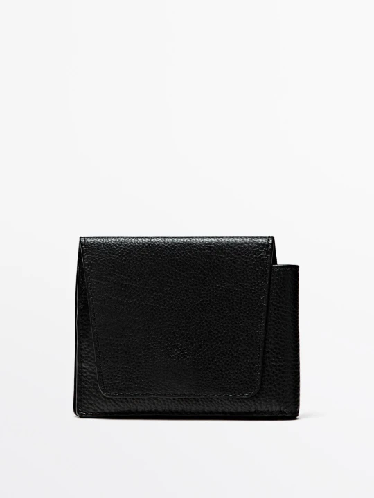 Zdjęcie produktu Portfel Ze Skóry Nappa Z Klapką - Czarny - Massimo Dutti - Male