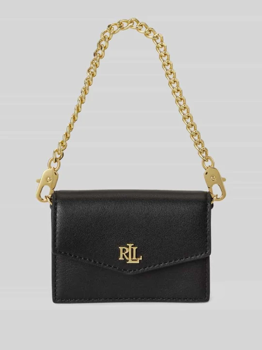 Zdjęcie produktu Portfel ze skóry naturalnej z odpinanym łańcuszkiem do noszenia Lauren Ralph Lauren Czarny