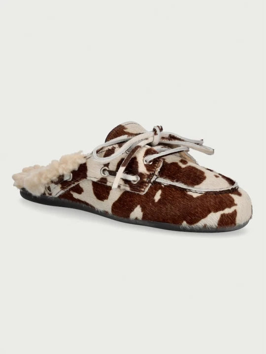 Zdjęcie produktu Posa kapcie damskie skórzane Boat Loafer Mule Cow Print beżowy