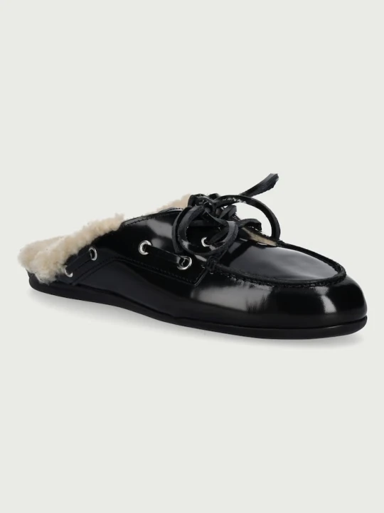 Zdjęcie produktu Posa kapcie damskie skórzane Boat Loafer Mule czarny