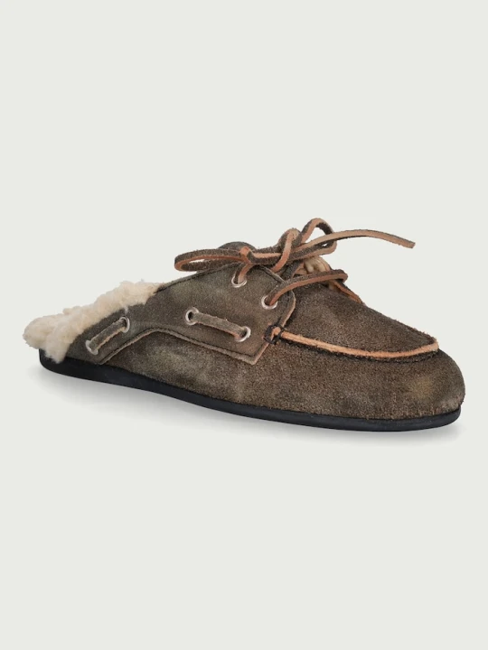 Zdjęcie produktu Posa kapcie damskie zamszowe Boat Loafer Mule Fur Brushed zielony