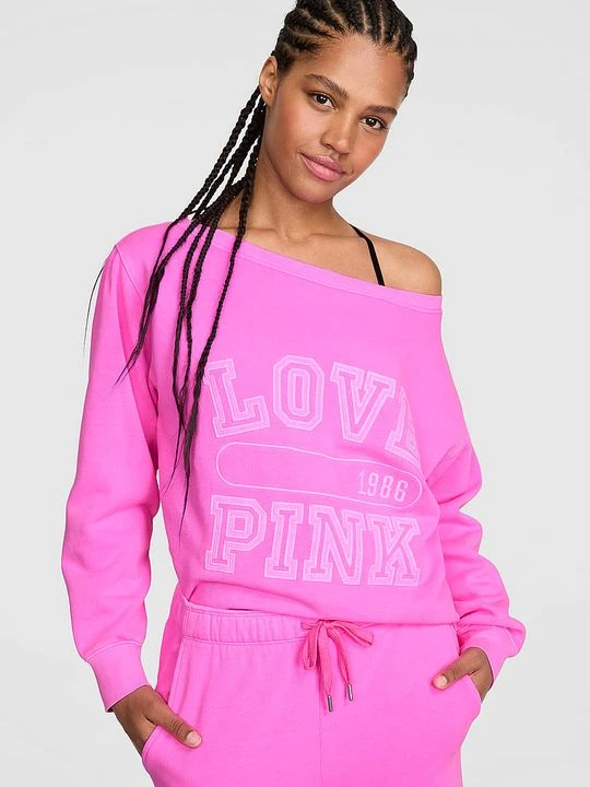 Zdjęcie produktu Prążkowana bluza z odkrytymi ramionami Campus Fleece Victoria's Secret Różowy