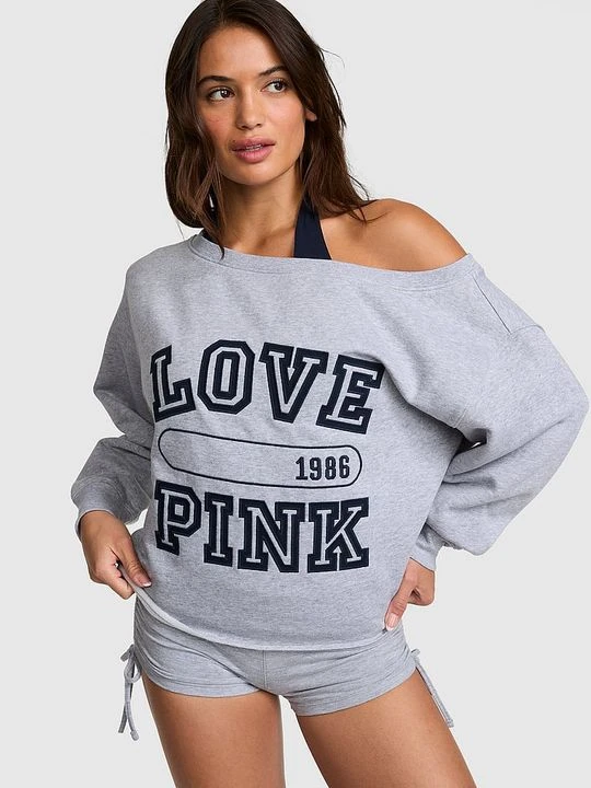Zdjęcie produktu Prążkowana bluza z odkrytymi ramionami Campus Fleece Victoria's Secret Szary