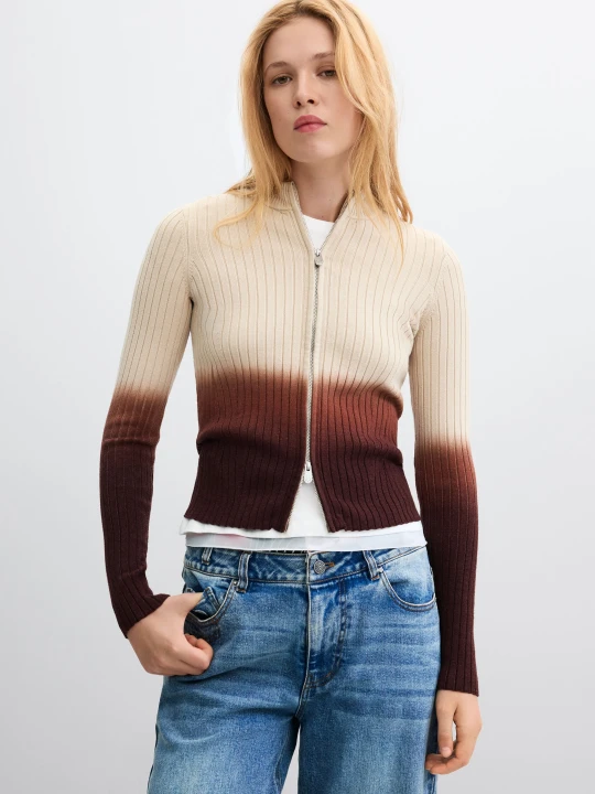 Zdjęcie produktu Prążkowana dzianinowa kurtka Desigual brązowy