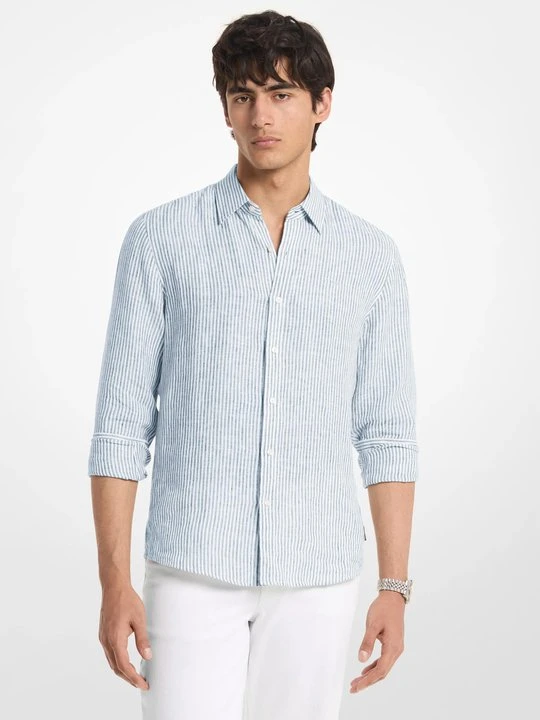 Zdjęcie produktu Prążkowana lniana koszula Michael Kors CHAMBRAY (Niebieski)