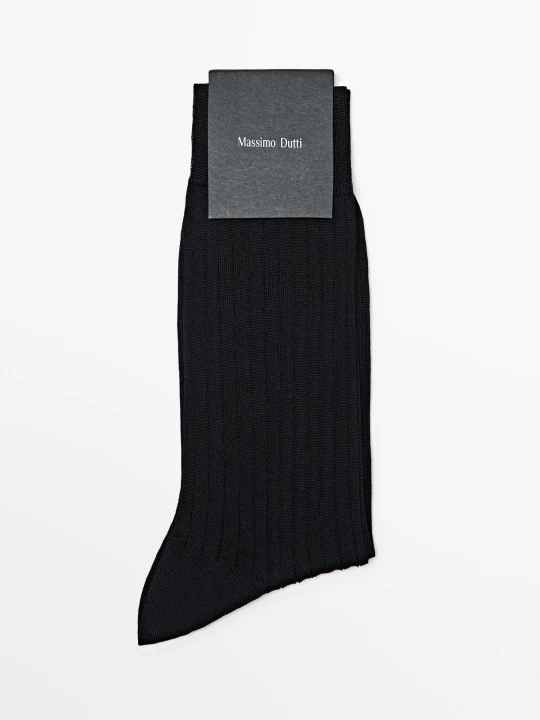 Zdjęcie produktu Prążkowane Eleganckie Skarpety - Czarny - Massimo Dutti - Male