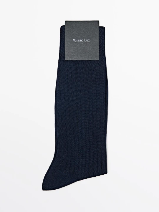 Zdjęcie produktu Prążkowane Eleganckie Skarpety - Granatowy - - Massimo Dutti - Mężczyzna