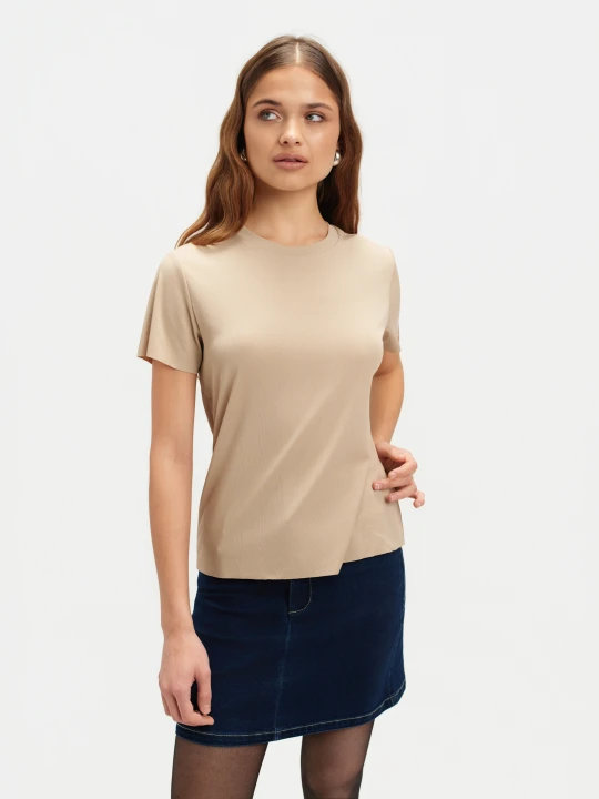Zdjęcie produktu Prążkowany beżowy t-shirt TOP SECRET