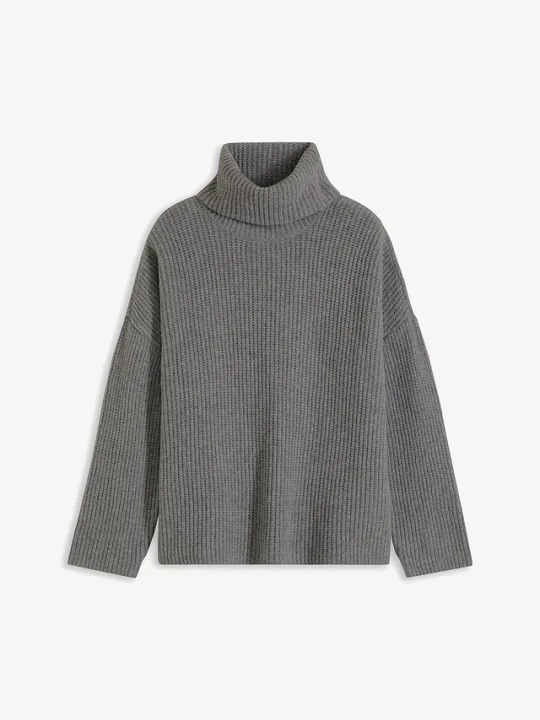 Zdjęcie produktu Prążkowany sweter z golfem BonPrix szary
