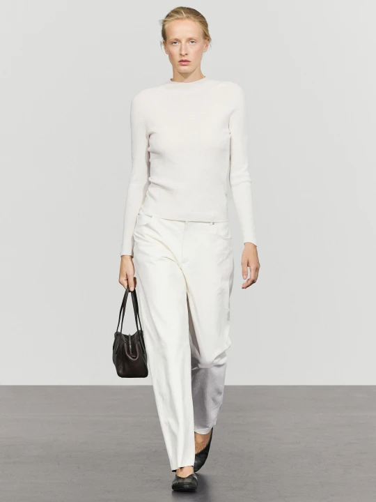 Zdjęcie produktu Prążkowany Dzianinowy Sweter Z Półgolfem - Surowy - Massimo Dutti - Female