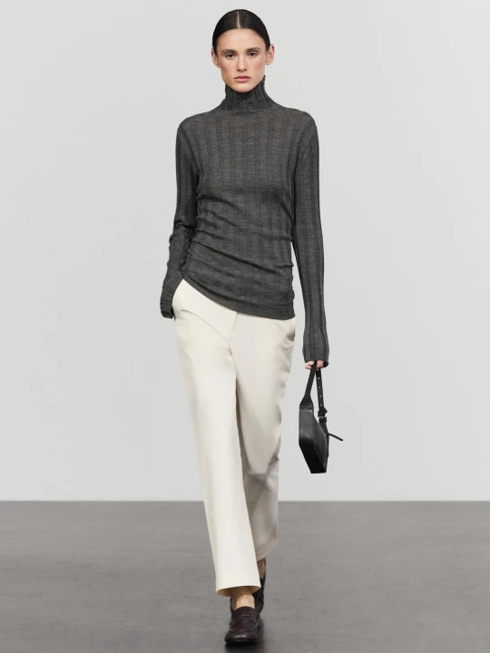 Zdjęcie produktu Prążkowany Sweter Z Półgolfem - Szary Średni - Massimo Dutti - Female