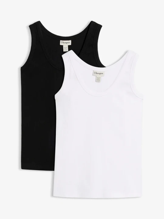 Zdjęcie produktu Prążkowany tank top z bawełną organiczną (2 szt.) BonPrix biały