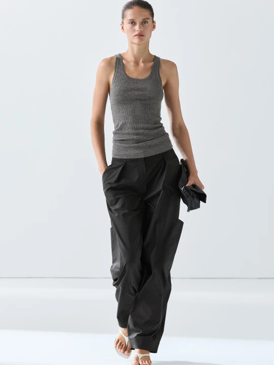 Zdjęcie produktu Prążkowany Top - Szary - Massimo Dutti - Female