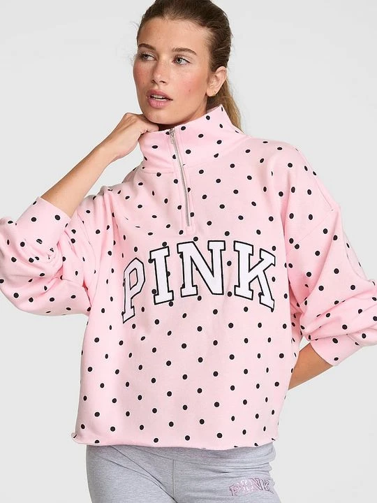 Zdjęcie produktu Prosta bluza z krótkim zamkiem Campus Fleece Victoria's Secret Z nadrukiem