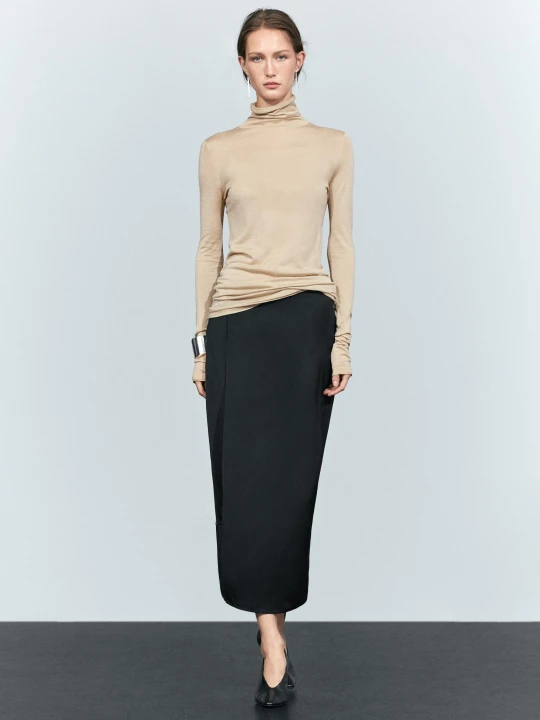 Zdjęcie produktu Prosta Spódnica Midi O Podwójnym Kroju, Prześwitujący - Czarny - Massimo Dutti - Female
