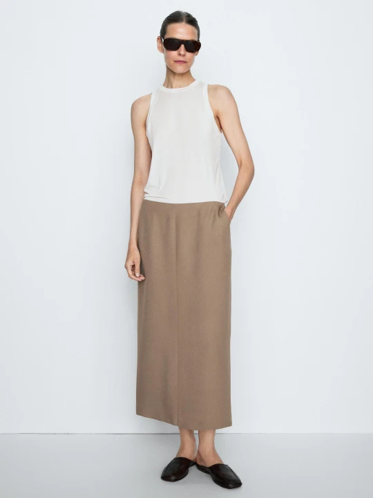 Zdjęcie produktu Prosta Spódnica Midi - Studio - Popielaty - Massimo Dutti - Female