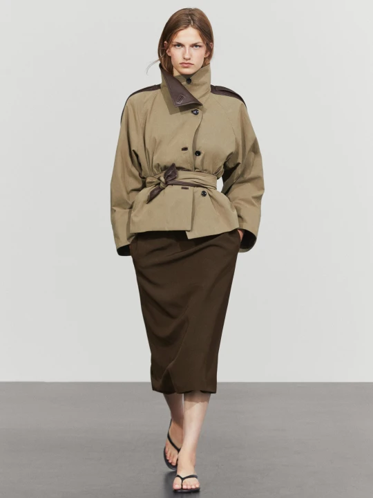 Zdjęcie produktu Prosta Spódnica Midi Z Mieszanki Wełny - Brązowy - Massimo Dutti - Female
