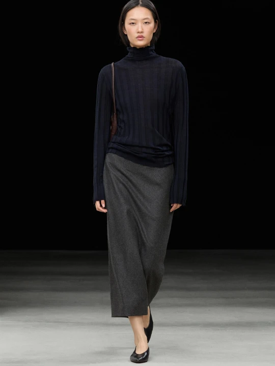 Zdjęcie produktu Prosta Spódnica Midi Z Mieszanki Wełny - Szary - Massimo Dutti - Female