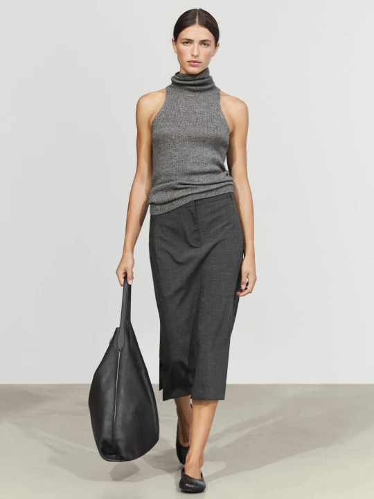 Zdjęcie produktu Prosta Spódnica Midi Z Wełną - Szary - Massimo Dutti - Female