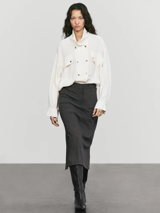Zdjęcie produktu Prosta Spódnica Midi Z Wełną - Szary - Massimo Dutti - Female