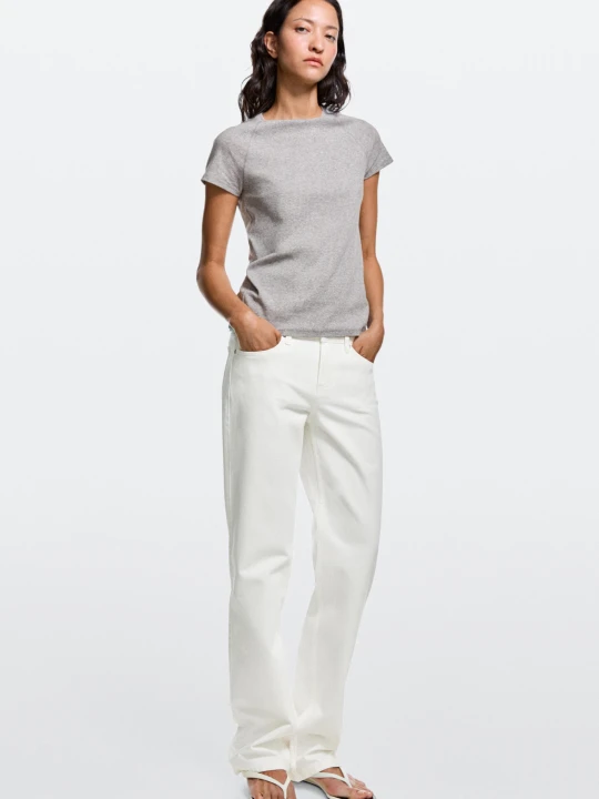 Zdjęcie produktu Proste Jeansy Z Niskim Stanem - Biały Złamany - Massimo Dutti - Female