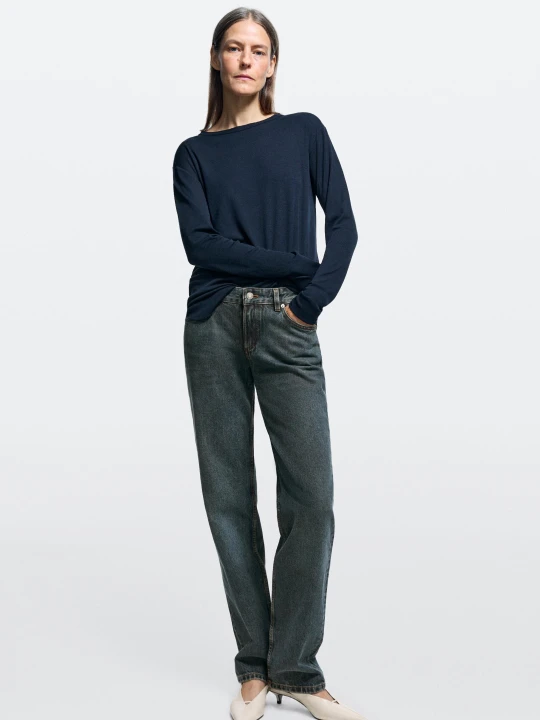 Zdjęcie produktu Proste Jeansy Z Niskim Stanem - Ciemnoniebieski - Massimo Dutti - Female