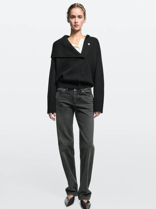 Zdjęcie produktu Proste Jeansy Z Niskim Stanem - Czarny - Massimo Dutti - Female