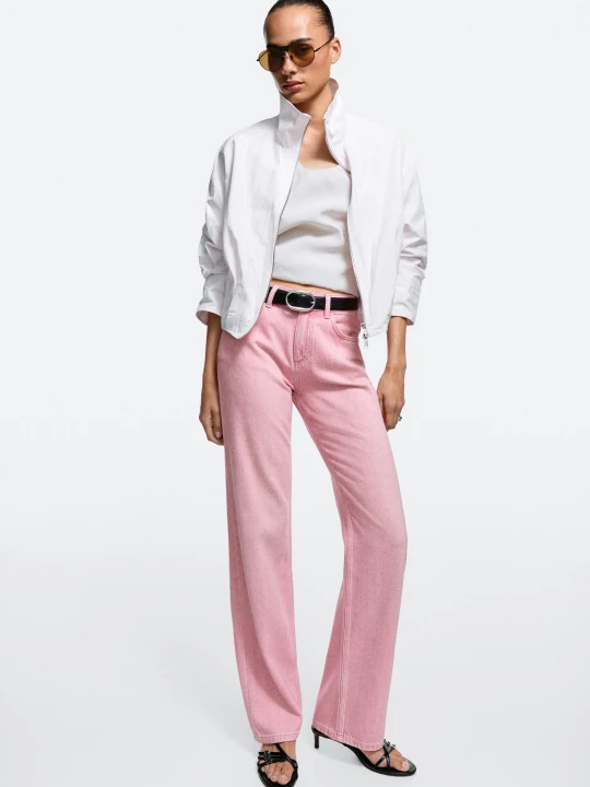 Zdjęcie produktu Proste Jeansy Z Niskim Stanem - Różowy - Massimo Dutti - Female