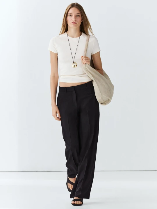 Zdjęcie produktu Proste Lejące Spodnie - Czarny - Massimo Dutti - Female