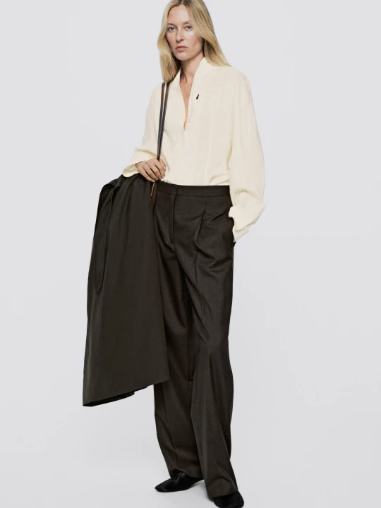 Zdjęcie produktu Proste Spodnie Ze 100% Wełny − Limited Edition - Popielaty Brąz - Massimo Dutti - Female