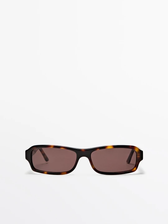 Zdjęcie produktu Prostokątne Okulary Przeciwsłoneczne Z Rogowym Efektem - Brązowy - - Massimo Dutti - Female