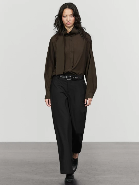 Zdjęcie produktu Prześwitująca Koszula Z Wiązaniem - Brązowy - Massimo Dutti - Female
