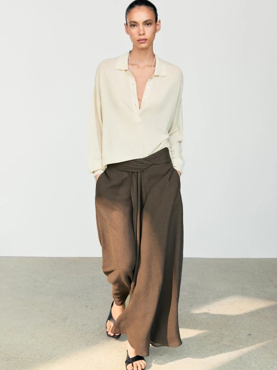 Zdjęcie produktu Prześwitujące Spódnicospodnie Z Lnu - Brązowy - Massimo Dutti - Female