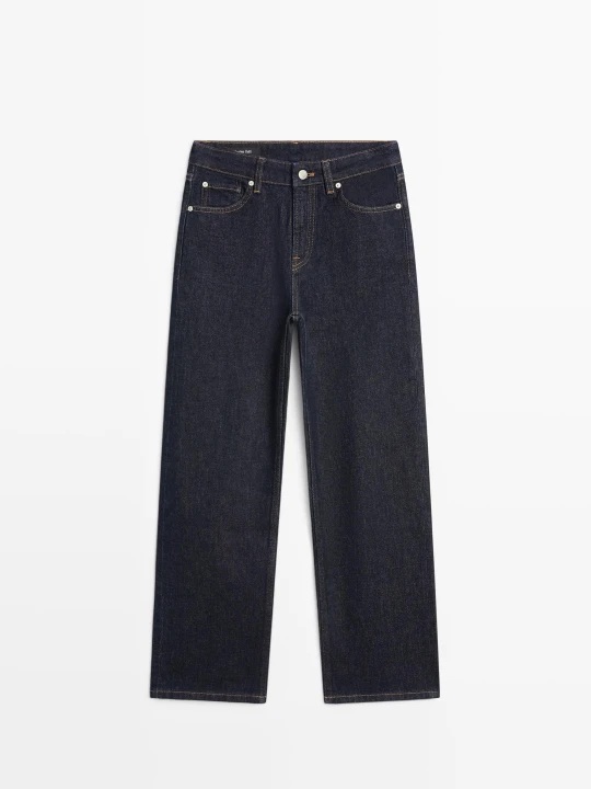 Zdjęcie produktu Przycięte Jeansy O Prostym Kroju Z Wysokim Stanem - Ciemnoniebieski - Massimo Dutti - Female