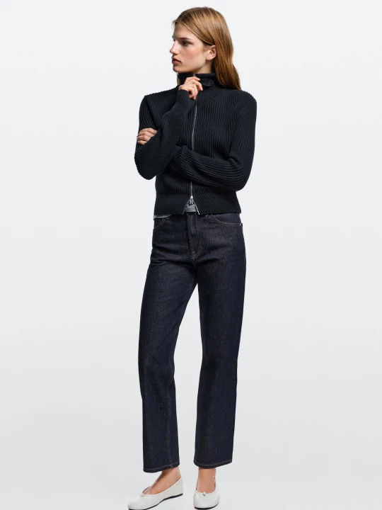 Zdjęcie produktu Krótkie Jeansy O Prostym Kroju I Wysokim Stanie - Ciemnoniebieski - Massimo Dutti - Female