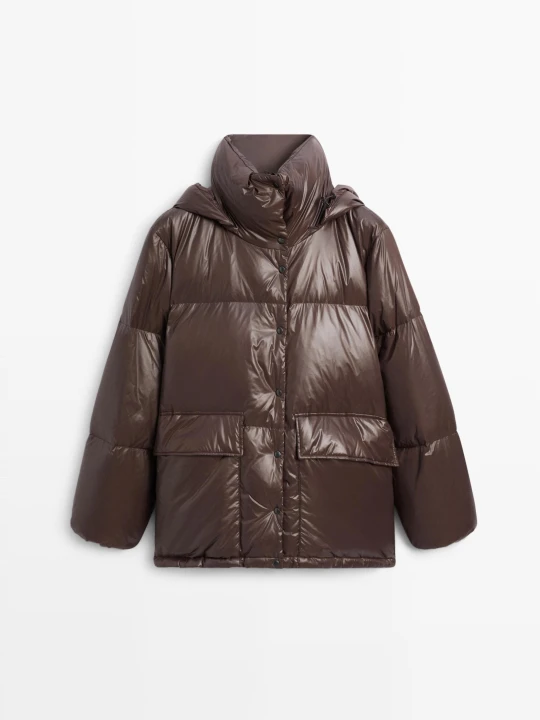 Zdjęcie produktu Puchowa Kurtka Ze Stójką - Brązowy - Massimo Dutti - Female
