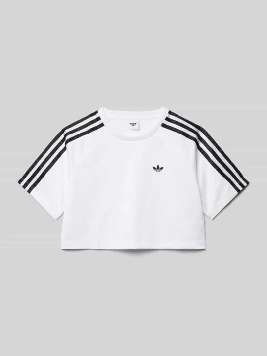 Zdjęcie produktu Pudełkowy krój T-shirt z kontrastowymi paskami adidas Originals Biały