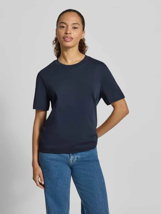 Zdjęcie produktu pudełkowy krój t-shirt z mieszanka bawełny i wiskozy model 'ESSENTIAL' Selected Ciemnoniebieski