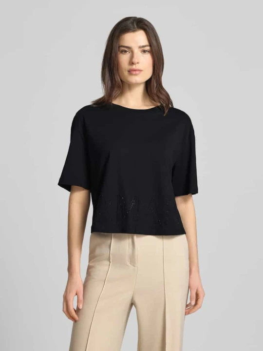 Zdjęcie produktu Pudełkowy krój T-shirt z obszyciem ozdobnymi kamieniami Armani Exchange Czarny