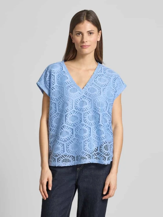 Zdjęcie produktu Pudełkowy krój t-shirt z półprzezroczystym obszyciem model 'IRIS' Vero Moda Jasnoniebieski