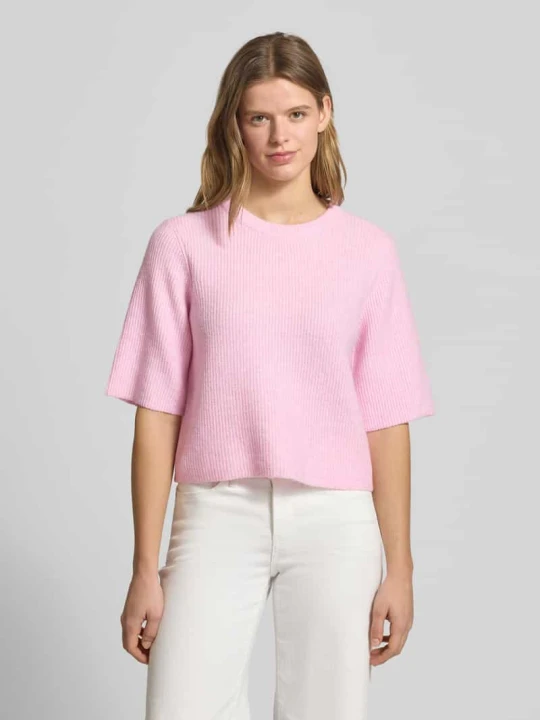 Zdjęcie produktu Pudełkowy krój T-shirt z prążkowanej dzianiny z dodatkiem wełny Model 'SILLY' Pieces Jasnoróżowy melanż