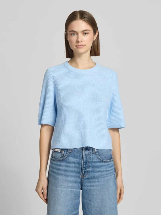 Zdjęcie produktu Pudełkowy krój T-shirt z prążkowanej dzianiny z dodatkiem wełny Model 'SILLY' Pieces Jasnoniebieski melanż