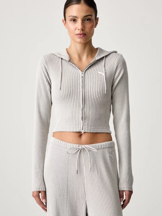 Zdjęcie produktu Puma bluza rozpinana z kapturem damska Essentials Ribbed beżowy