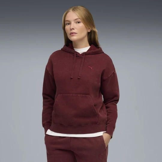 Zdjęcie produktu PUMA Damska bluza z kapturem Essentials Elevated o luźnym kroju z efektem sprania, Odzież, Czerwony