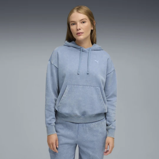 Zdjęcie produktu PUMA Damska bluza z kapturem Essentials Elevated o luźnym kroju z efektem sprania, Odzież, Niebieski