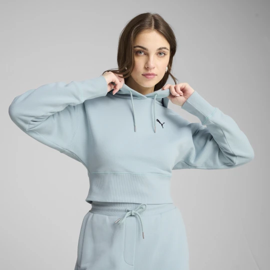 Zdjęcie produktu PUMA Damska bluza z kapturem PREMIUM ESS o luźnym kroju z grafiką, Odzież, Zielony